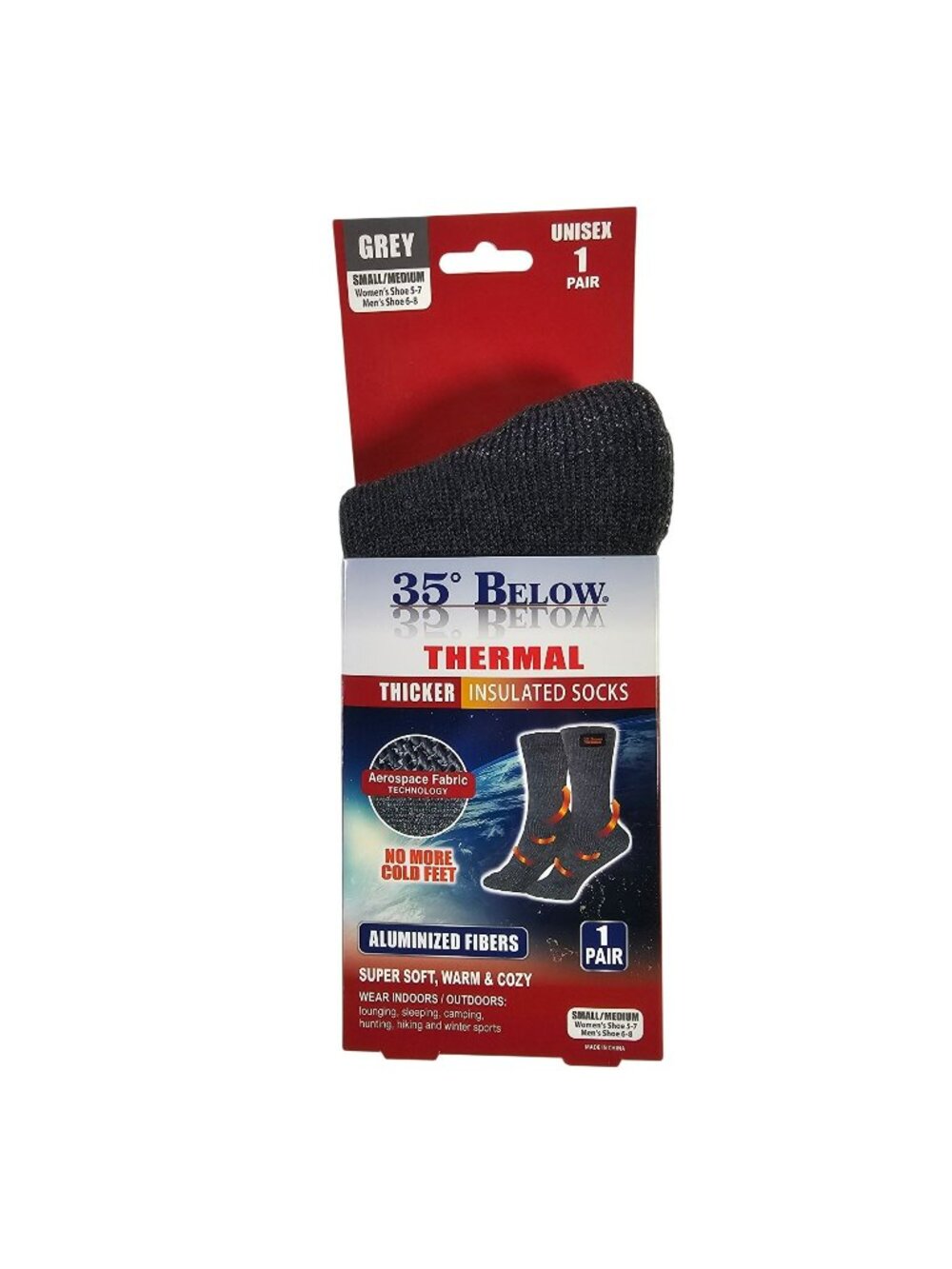 35° Below Thicker Thermal Insulated Socks Small/Medium Shoe 6-8 Gray Aluminized